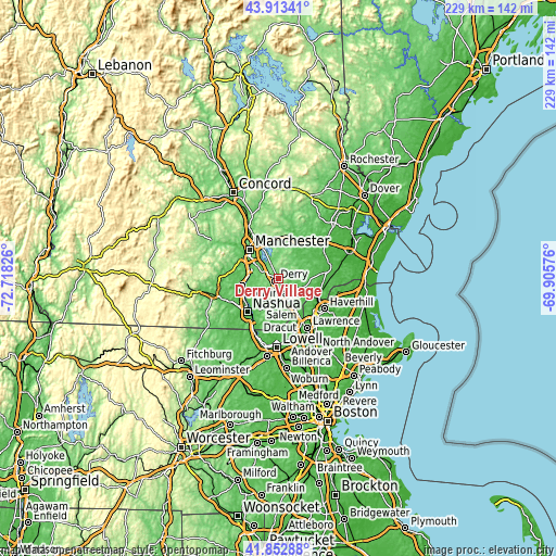 Topographic map of Derry Village