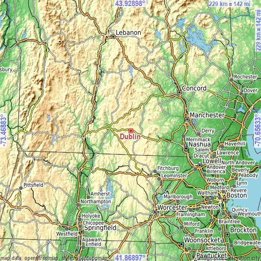 Topographic map of Dublin