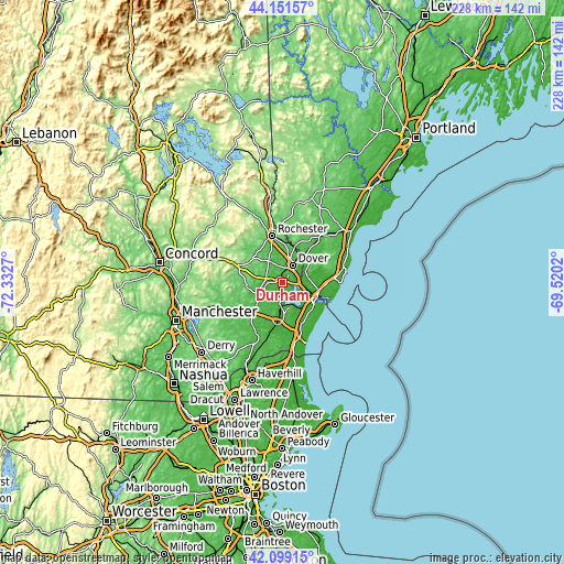 Topographic map of Durham