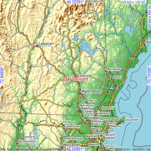 Topographic map of East Concord