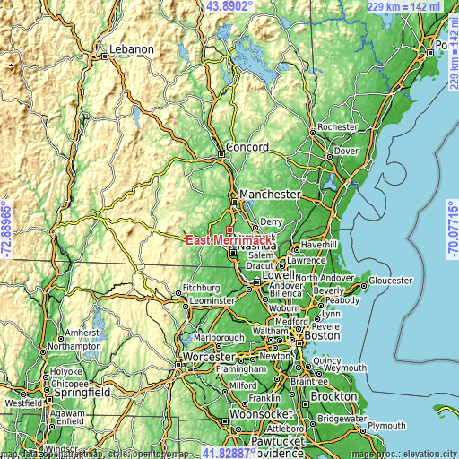 Topographic map of East Merrimack