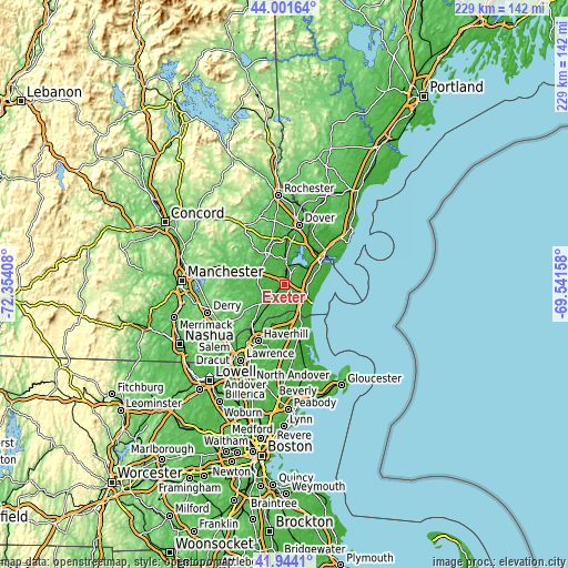 Topographic map of Exeter