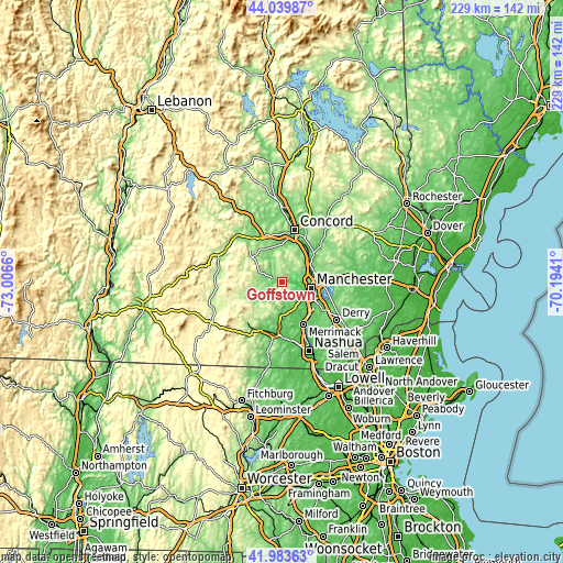 Topographic map of Goffstown