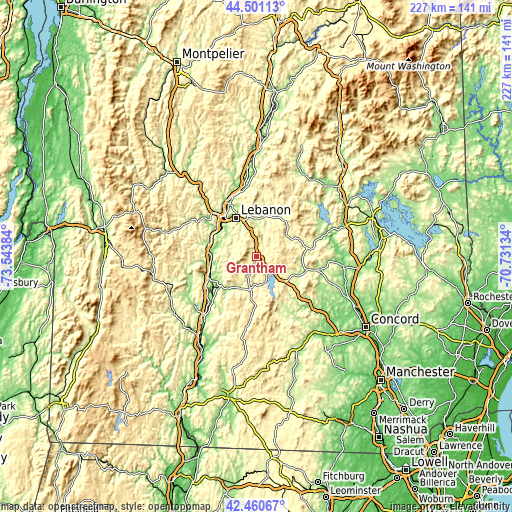 Topographic map of Grantham