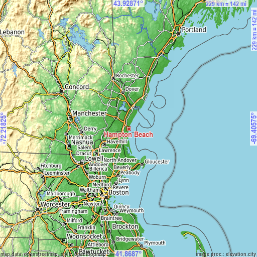 Topographic map of Hampton Beach