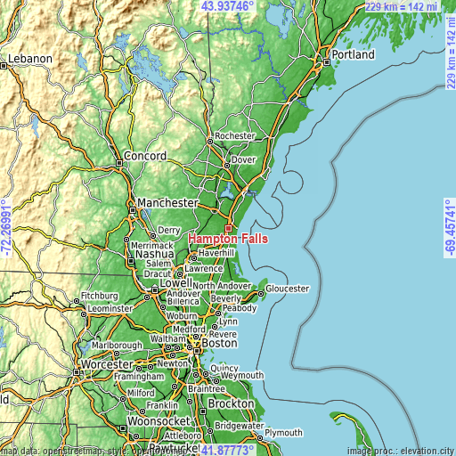 Topographic map of Hampton Falls