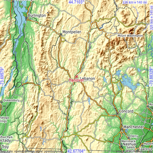 Topographic map of Hanover