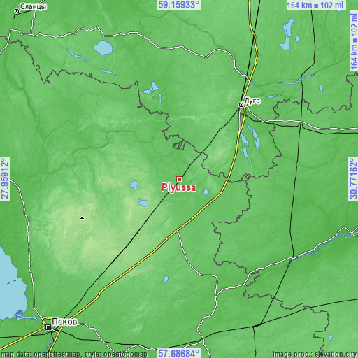 Topographic map of Plyussa