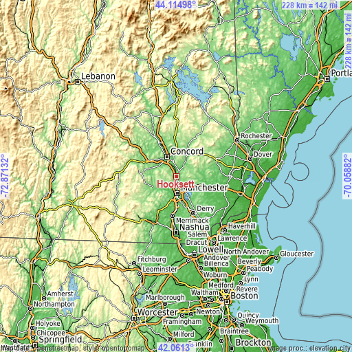 Topographic map of Hooksett