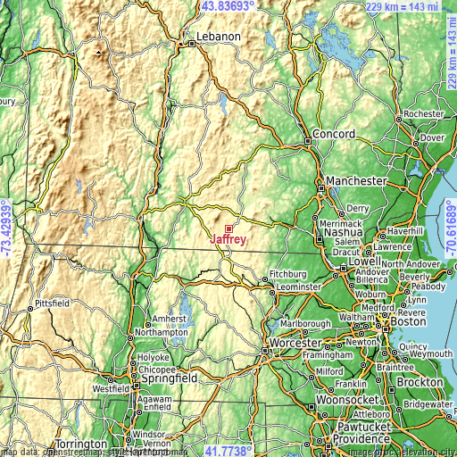 Topographic map of Jaffrey