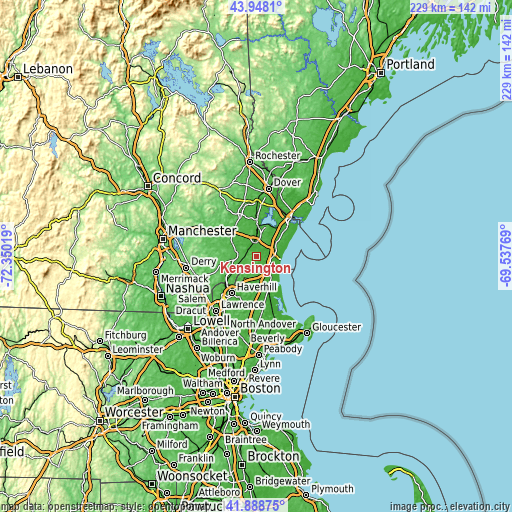 Topographic map of Kensington