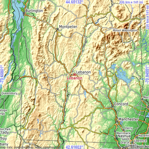 Topographic map of Lebanon