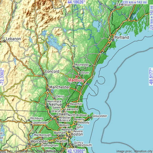 Topographic map of Madbury