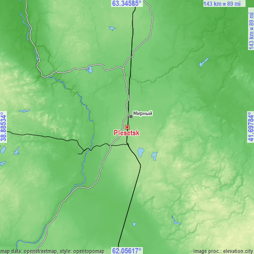 Topographic map of Plesetsk