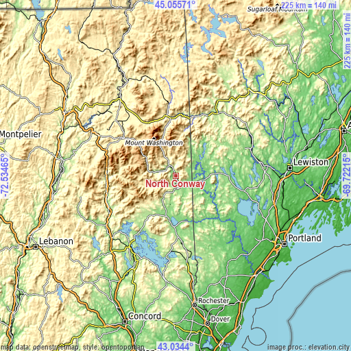 Topographic map of North Conway