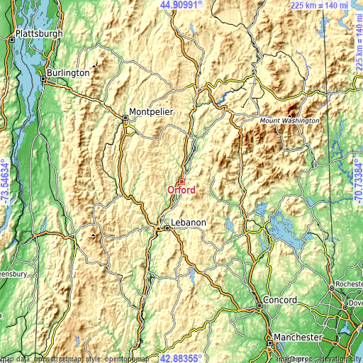 Topographic map of Orford