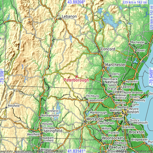 Topographic map of Peterborough