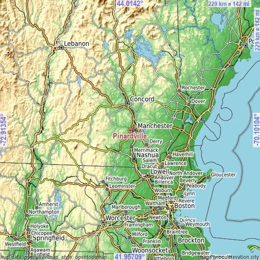 Topographic map of Pinardville