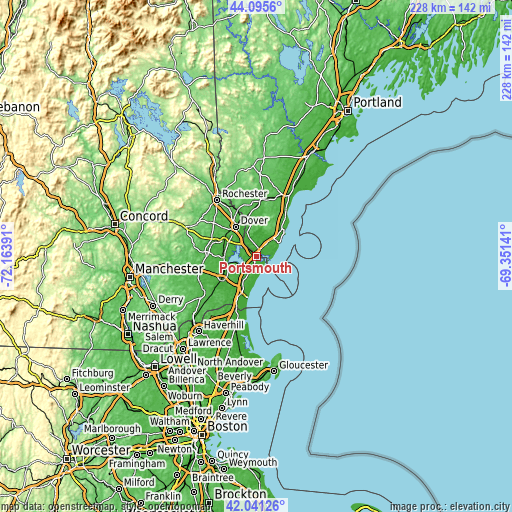 Topographic map of Portsmouth