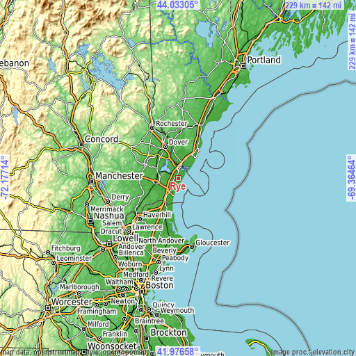 Topographic map of Rye