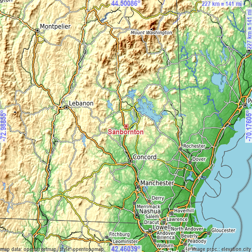 Topographic map of Sanbornton