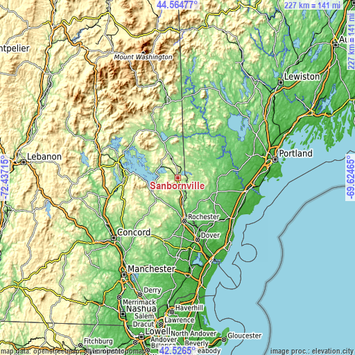 Topographic map of Sanbornville