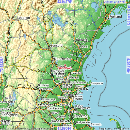 Topographic map of Sandown