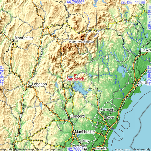 Topographic map of Sandwich