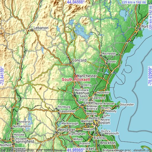 Topographic map of South Hooksett