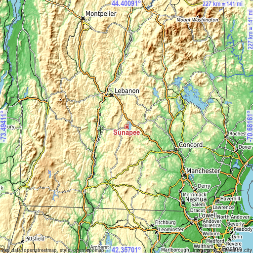 Topographic map of Sunapee