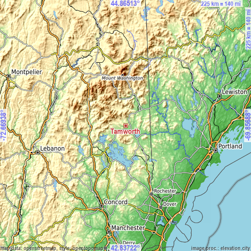 Topographic map of Tamworth