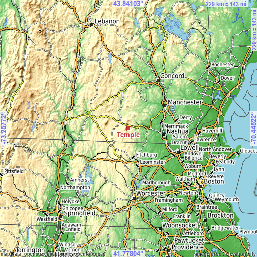 Topographic map of Temple