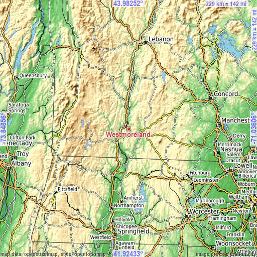 Topographic map of Westmoreland