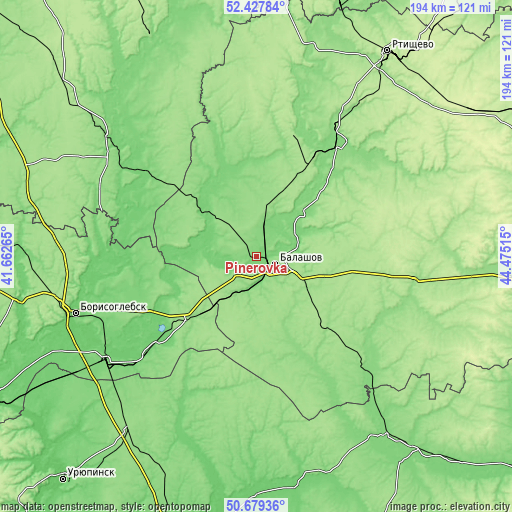 Topographic map of Pinerovka