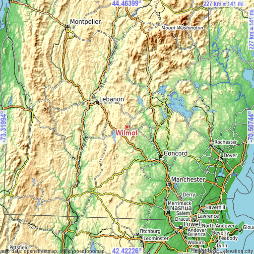 Topographic map of Wilmot