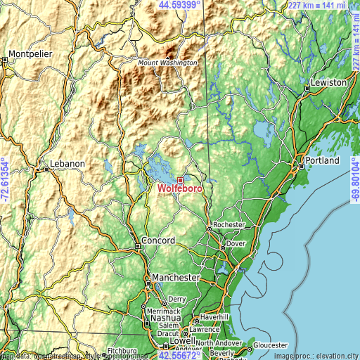 Topographic map of Wolfeboro