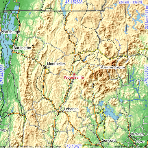 Topographic map of Woodsville