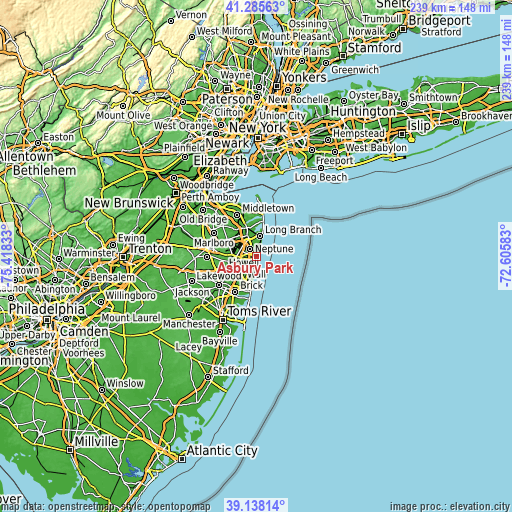 Topographic map of Asbury Park