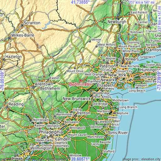 Topographic map of Bedminster