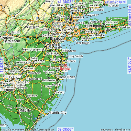 Topographic map of Belmar