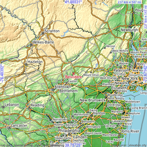 Topographic map of Belvidere