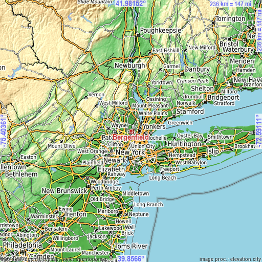 Topographic map of Bergenfield