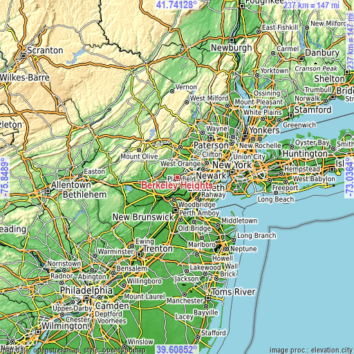 Topographic map of Berkeley Heights