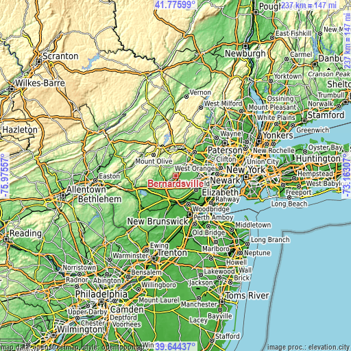 Topographic map of Bernardsville