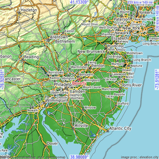 Topographic map of Beverly