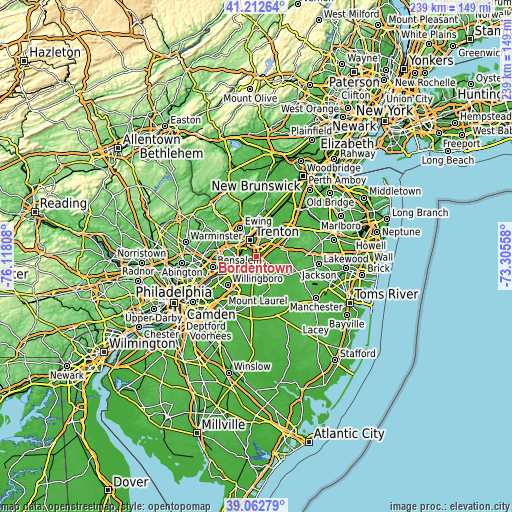 Topographic map of Bordentown