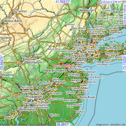 Topographic map of Bound Brook