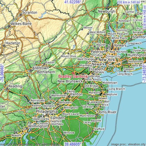 Topographic map of Bradley Gardens