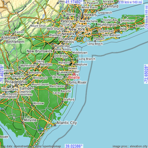 Topographic map of Brielle