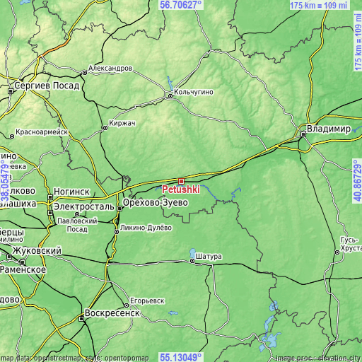 Topographic map of Petushki